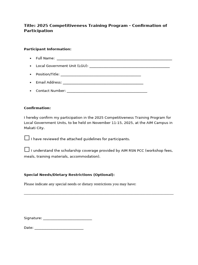 2025 Competitiveness Training Confirmation | PDF