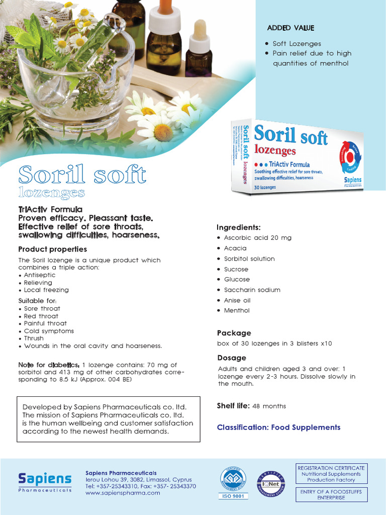 Soril Soft Lozenges for Sore Throat Relief | PDF