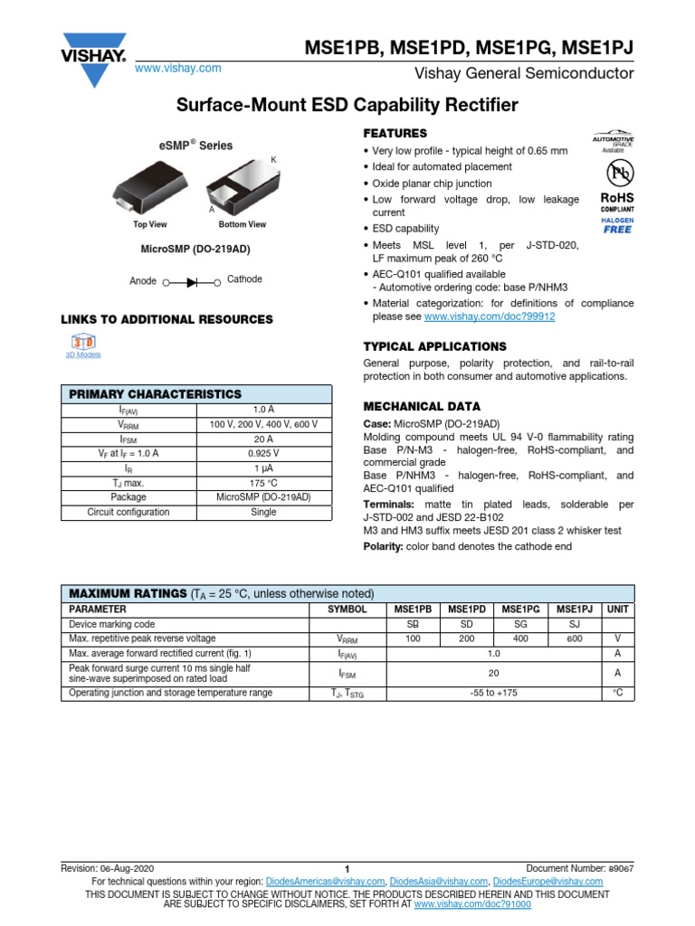 Surface-Mount ESD Rectifier Overview | PDF | Diode | Electrostatic ...