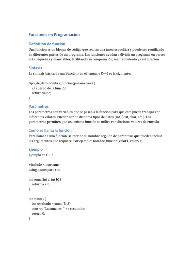 Funciones en Programación C++: Guía Esencial | PDF