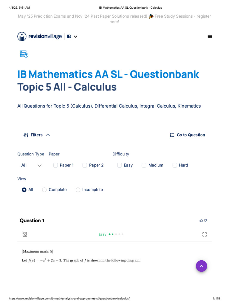 IB Math AA SL Calculus Questionbank | PDF | Tangent | Acceleration