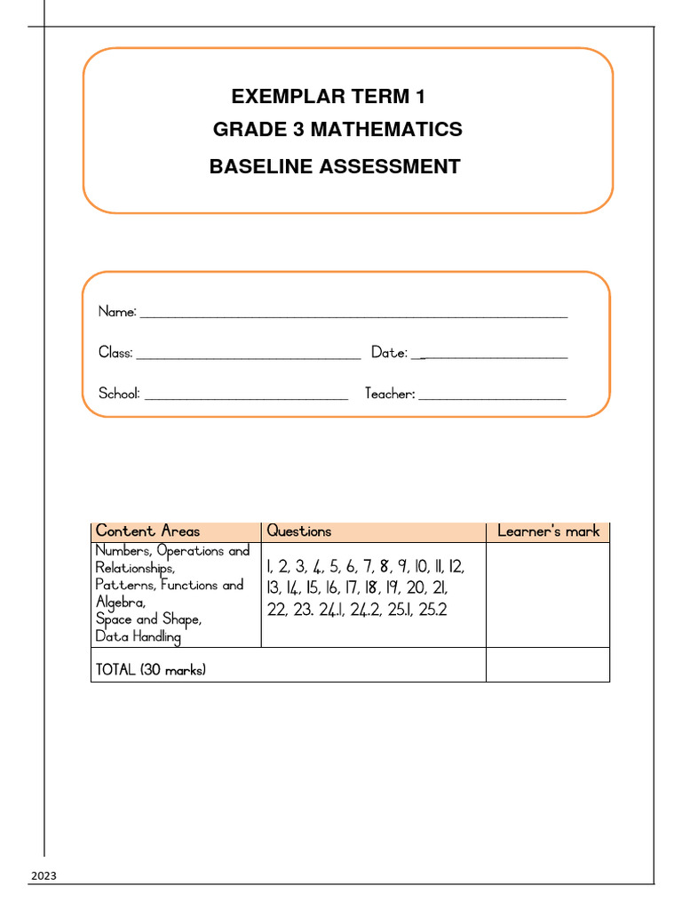 Grade 3 Term 1 Maths Assessment 2023 | PDF