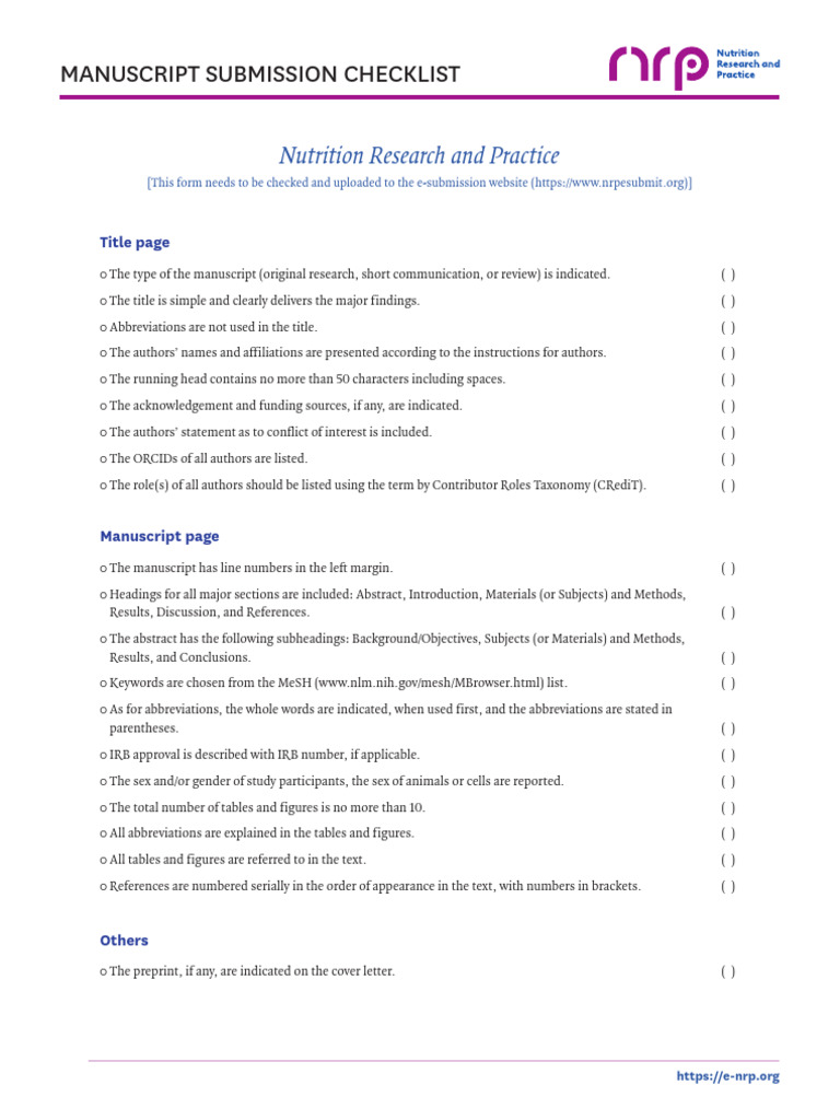 Manuscript Submission Checklist Guide | PDF | Abstract (Summary ...
