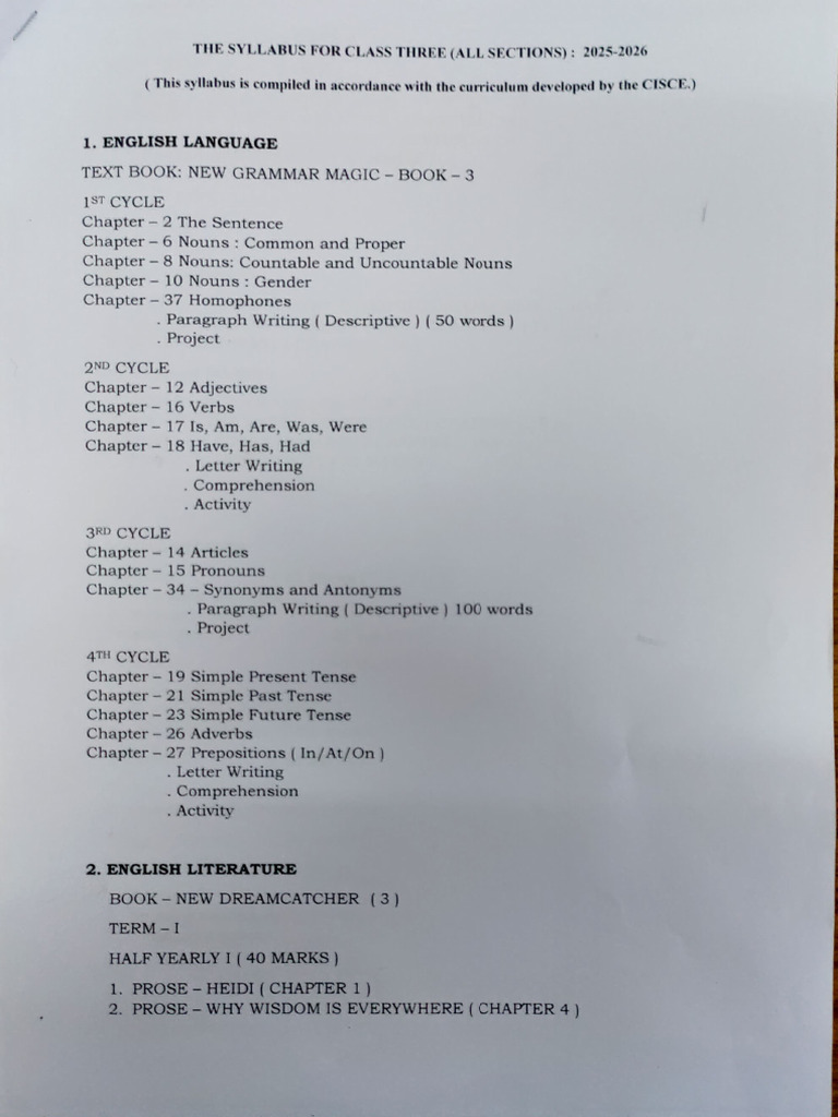 Class 3 Syllabus 2025-2026 Overview | PDF | Noun | English Language