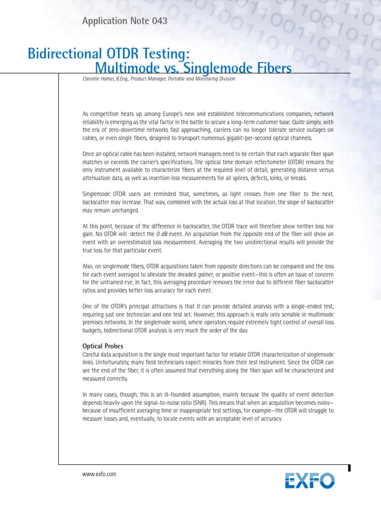 Bidirectional OTDR Testing Insights | PDF | Optical Fiber ...