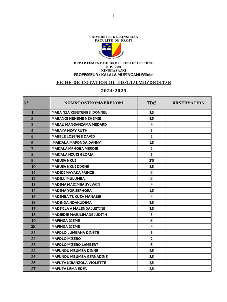 Cotation Td l1 Lmd b Ok | PDF