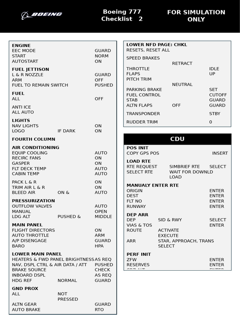 Boeing 777 Preflight and Takeoff Checklist | PDF | Vehicle Parts ...