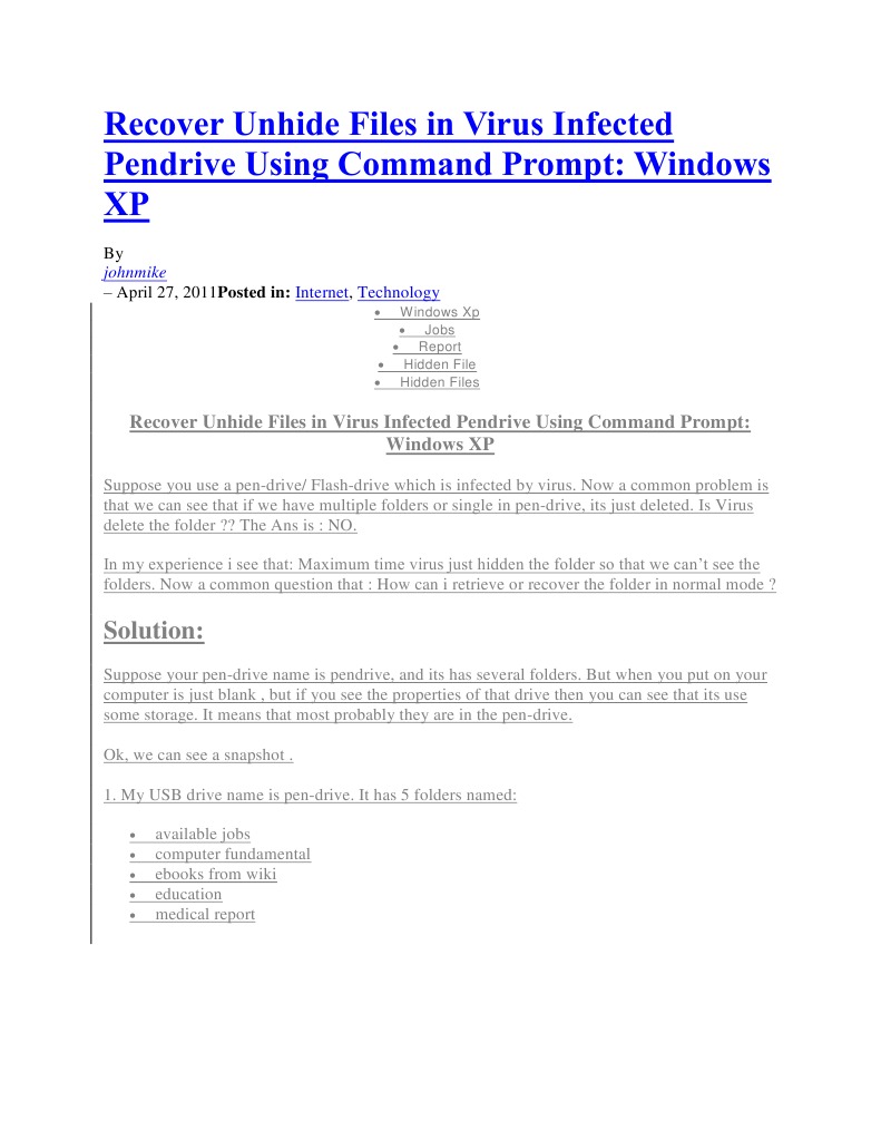 Recover Hidden Files: XP Guide | PDF