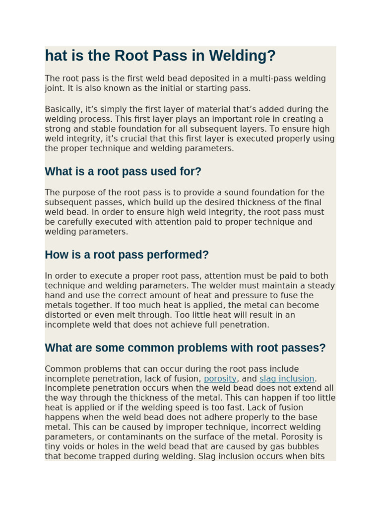 Understanding the Root Pass in Welding | PDF | Welding | Construction