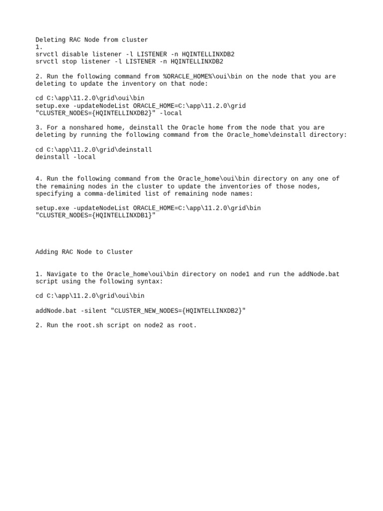 Delete and Add RAC Node in Cluster | PDF