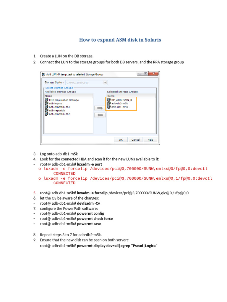 Expand ASM Disk in Solaris Guide | PDF | Computer Data | Data Management