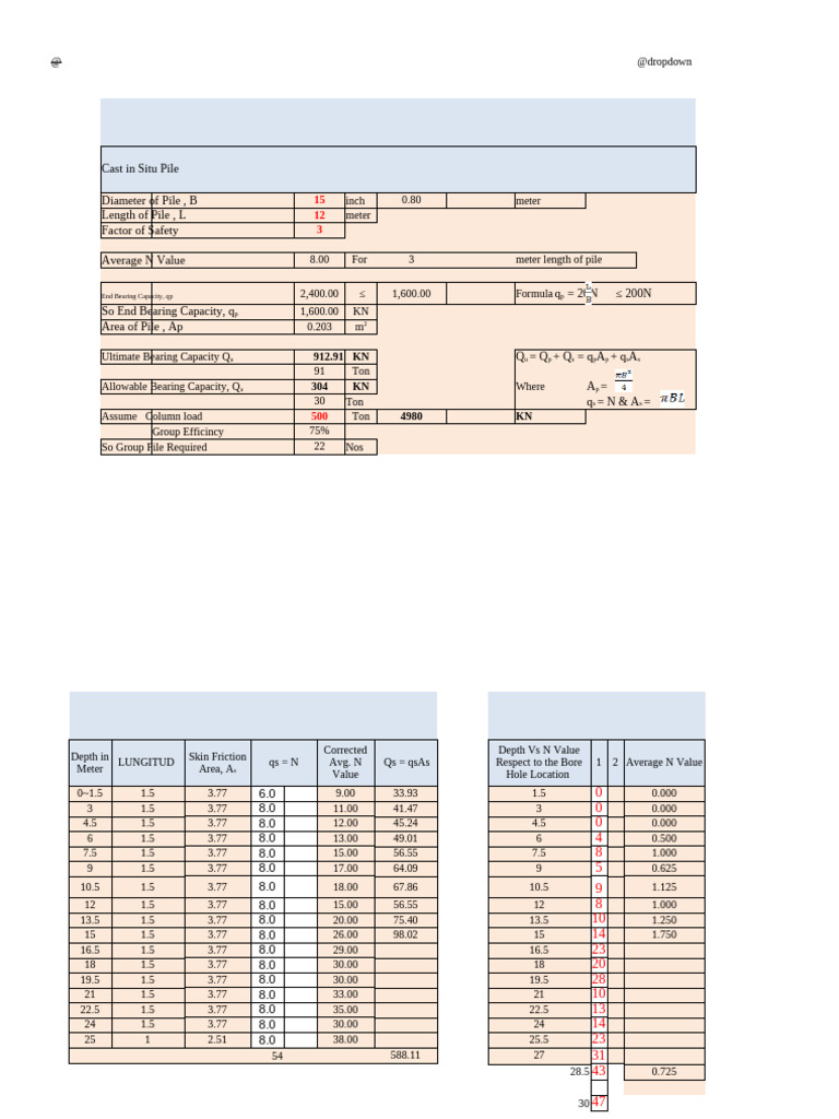 Pile Capacity Using SPT Values - Su | PDF | Units Of Measurement ...