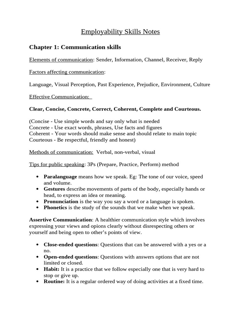 Essential Employability Skills Guide | PDF | Communication | Nonverbal ...