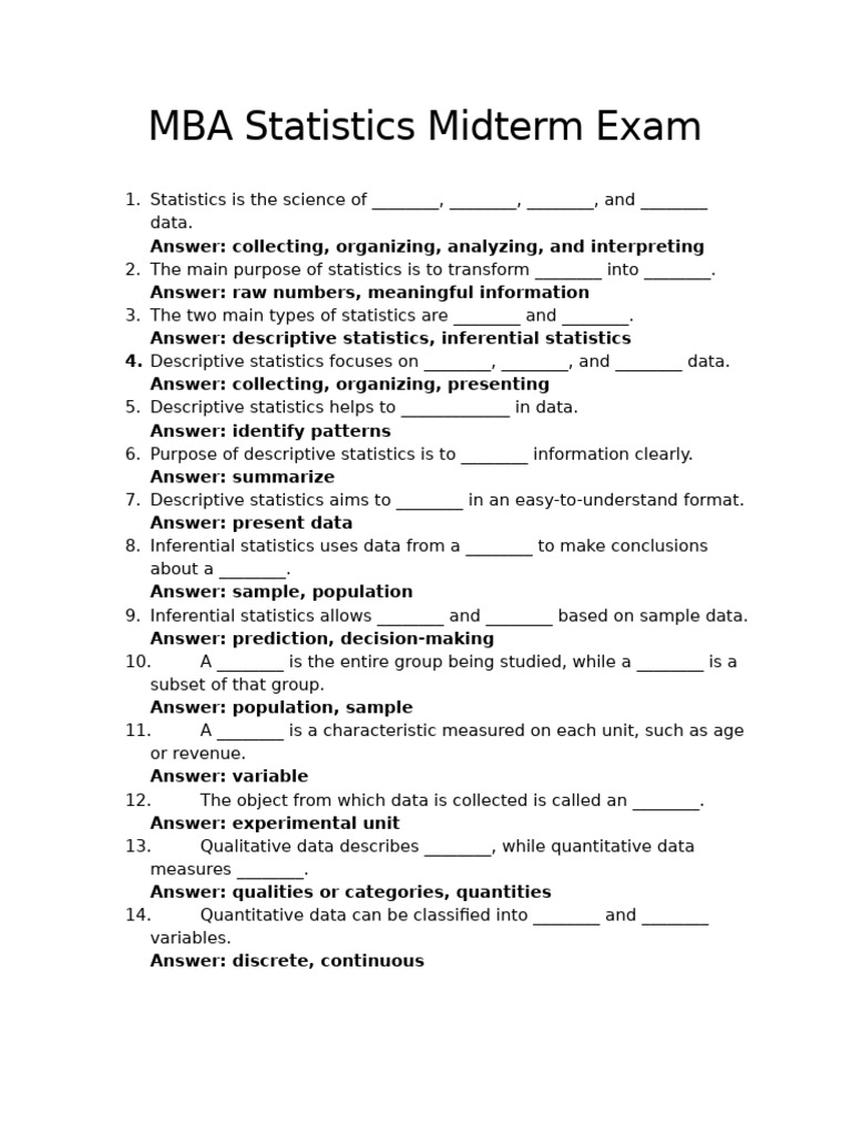 MBA Statistics Midterm Exam Guide | PDF | Statistics | Sampling ...