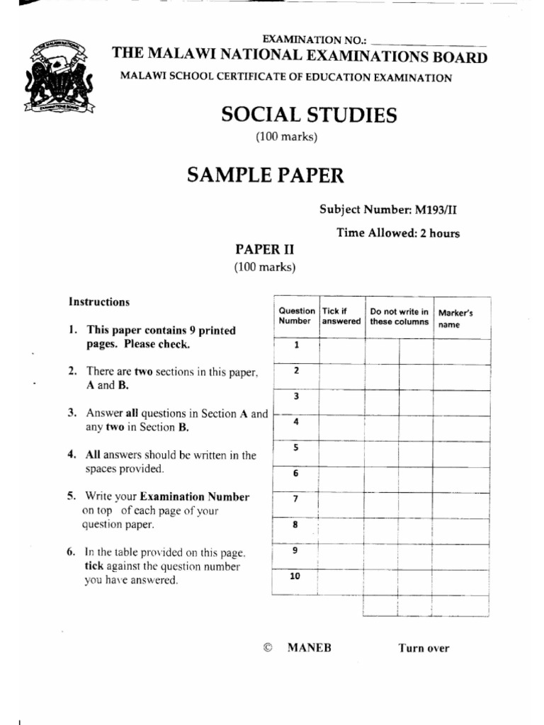 Social Studies Sample Paper II | PDF