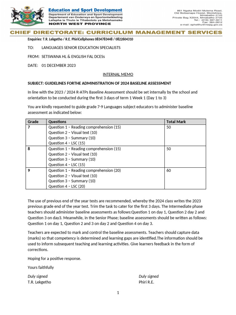 2024 Baseline Assessment Guidelines | PDF