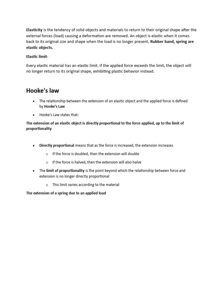 Understanding Elasticity and Hooke's Law | PDF | Force | Elasticity ...