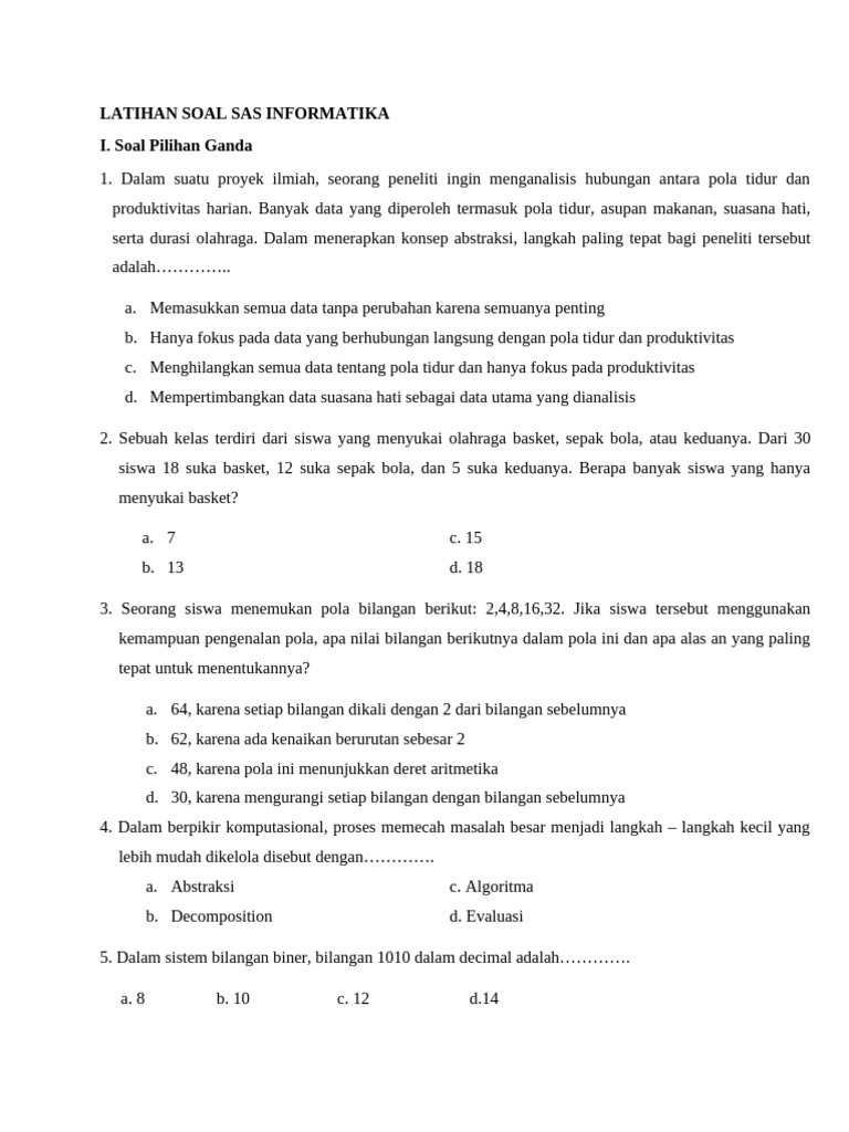 Latihan Soal Informatika dan Komputer | PDF