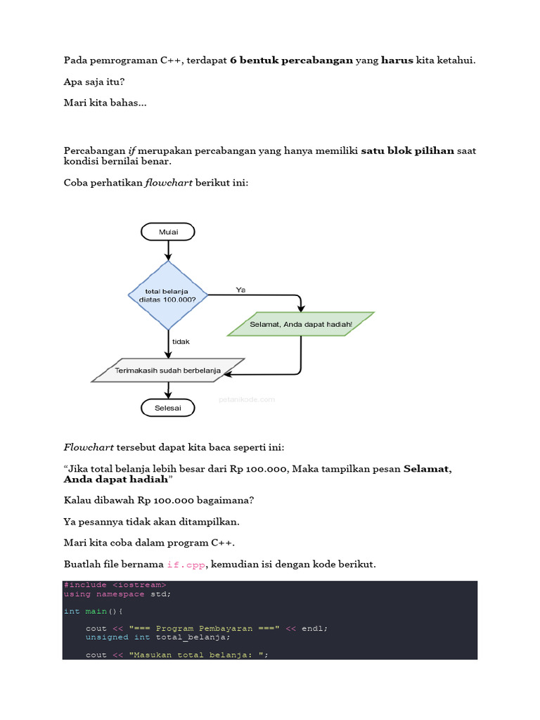 6 Bentuk Percabangan dalam C++ | PDF