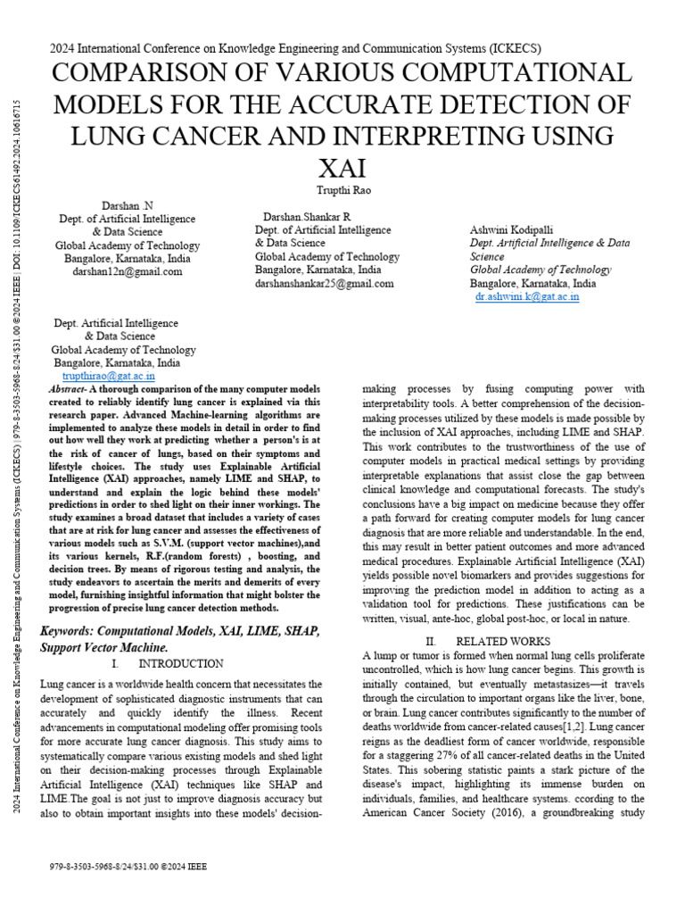 Comparison of Various Computational Models For The Accurate Detection ...