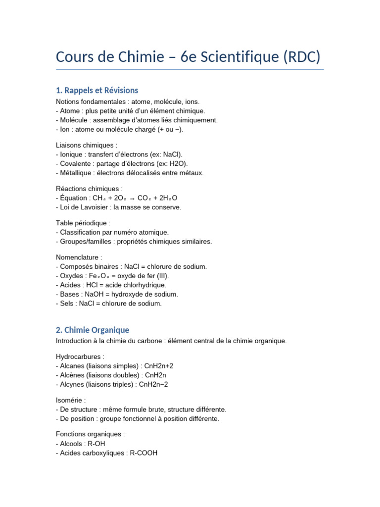 Cours de Chimie : Concepts et Applications | PDF | Liaison chimique ...