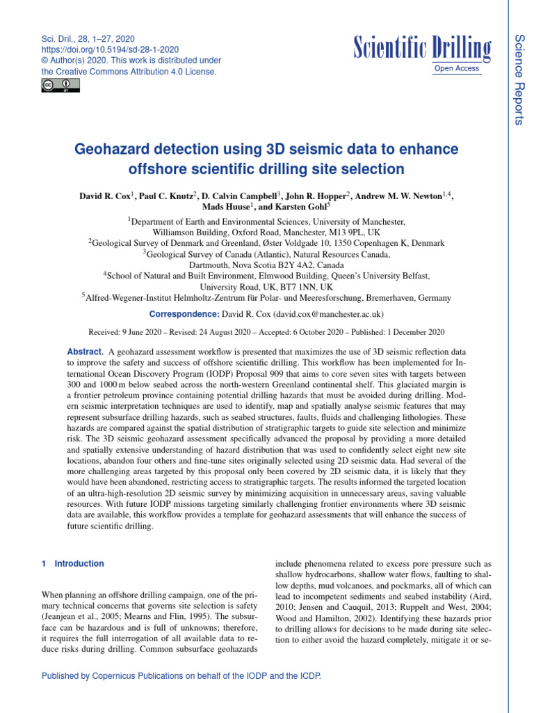 3D Seismic Data for Offshore Geohazard Detection | PDF | Reflection ...