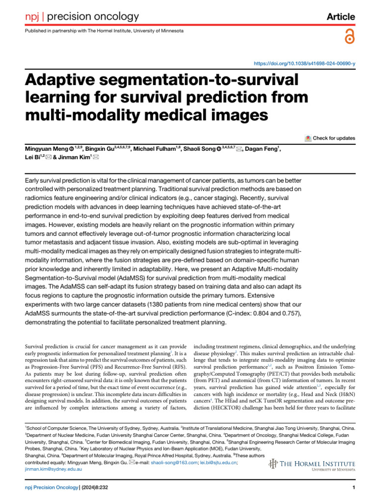 Adaptive Segmentation-To-survival Learning For Survival Prediction From ...
