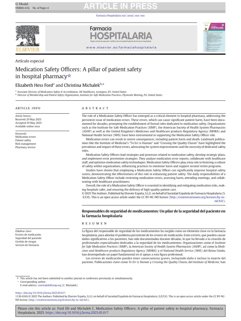 Medication Safety Officers - A Pillar of Patient Safety in Hospital ...