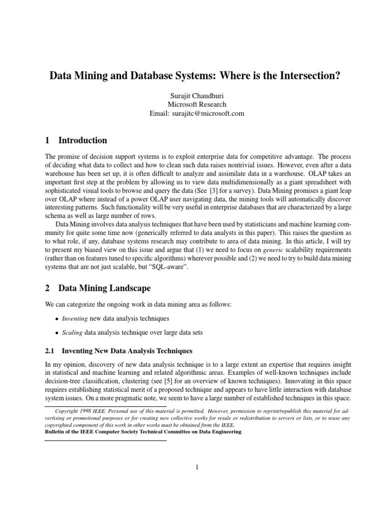 Data Mining and Database Systems Where Is The Intersection | PDF ...