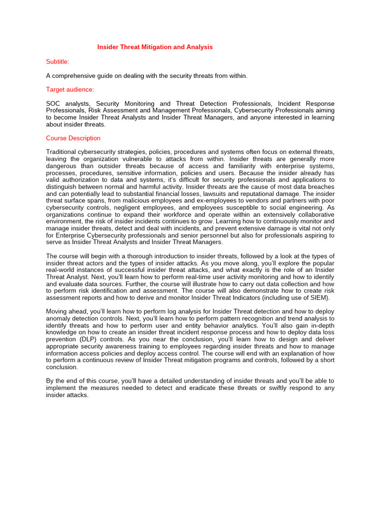 Insider Threat Mitigation Guide | PDF | Security | Computer Security
