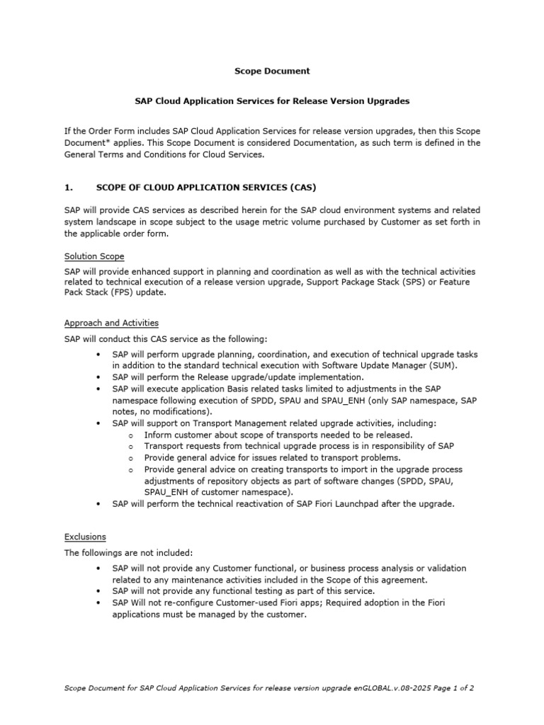 SAP Cloud Upgrade Services Scope Document | PDF | Cloud Computing ...