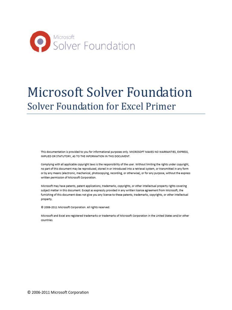 Microsoft Solver Foundation for Excel Guide | PDF | Microsoft Excel | Xml