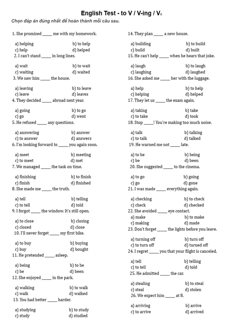 Test 3 To V - Ving - Vo + Key - Docx-3 | PDF