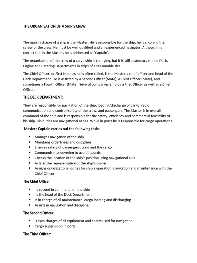 Ship Crew Organization and Roles | PDF