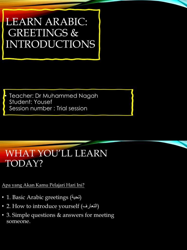 Learn Arabic: Greetings & Introductions | PDF