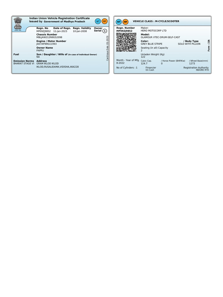 Madhya Pradesh Vehicle Registration Details | PDF | Vehicles | Vehicle ...