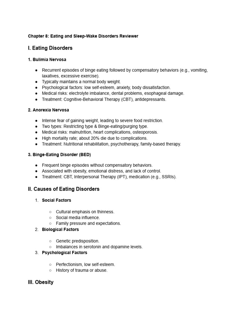 Chapter 8 - Eating and Sleep-Wake Disorders Reviewer | PDF | Sleep ...