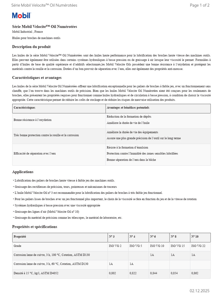GL XX Mobil Velocite Oil No Series | PDF | ExxonMobil | Lubrification