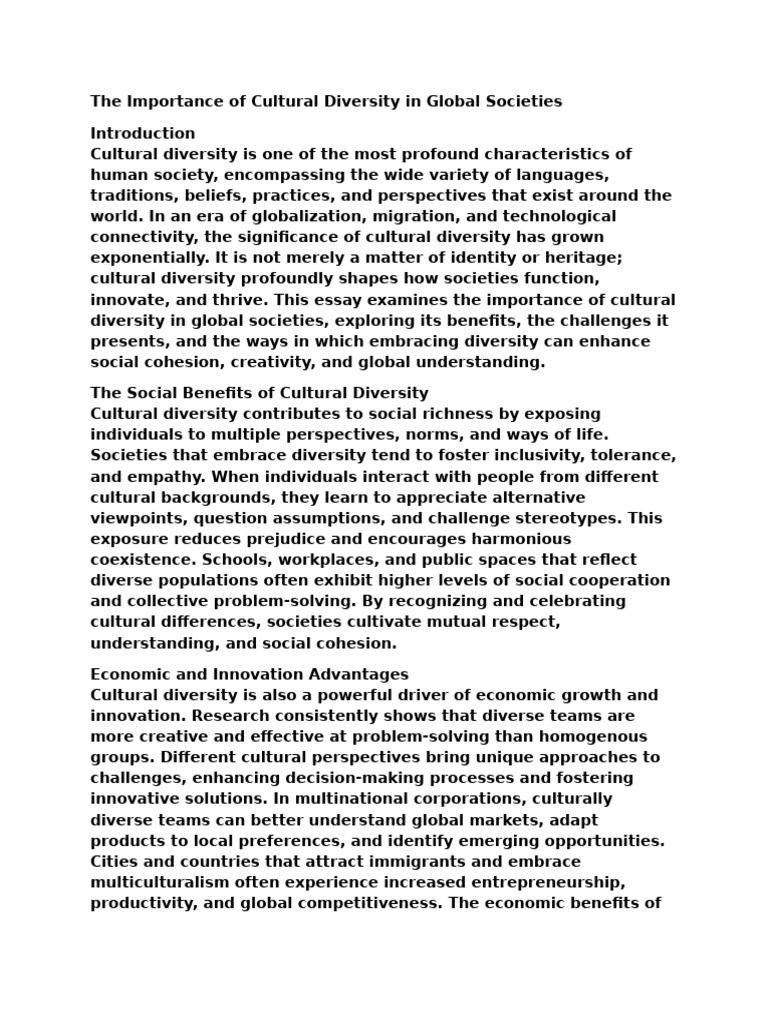 Importance of Cultural Diversity Today | PDF | Multiculturalism ...