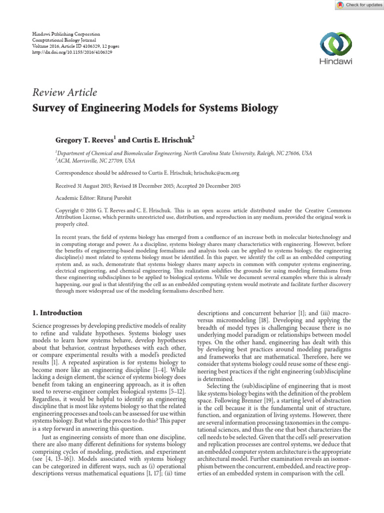 Computational Biology Journal - 2016 - Reeves - Survey of Engineering ...
