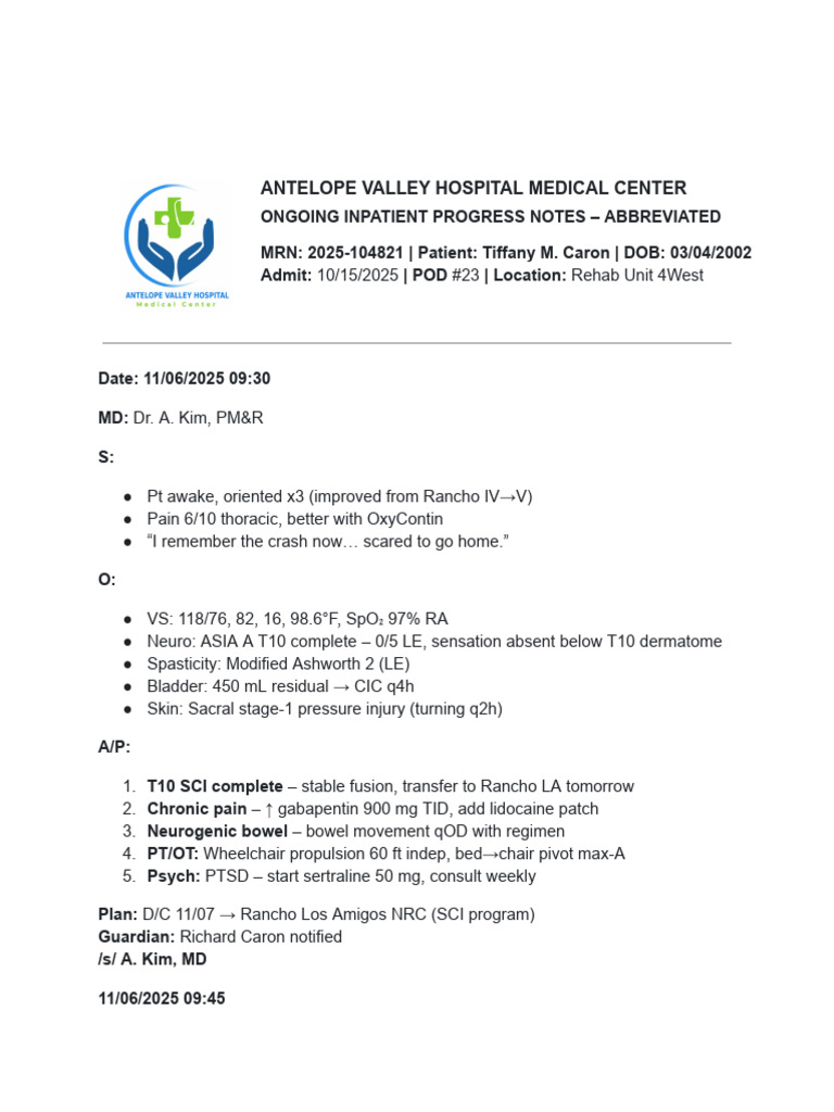 Antelope Valley Hospital - Ongoing Inpatient Progress Notes | PDF