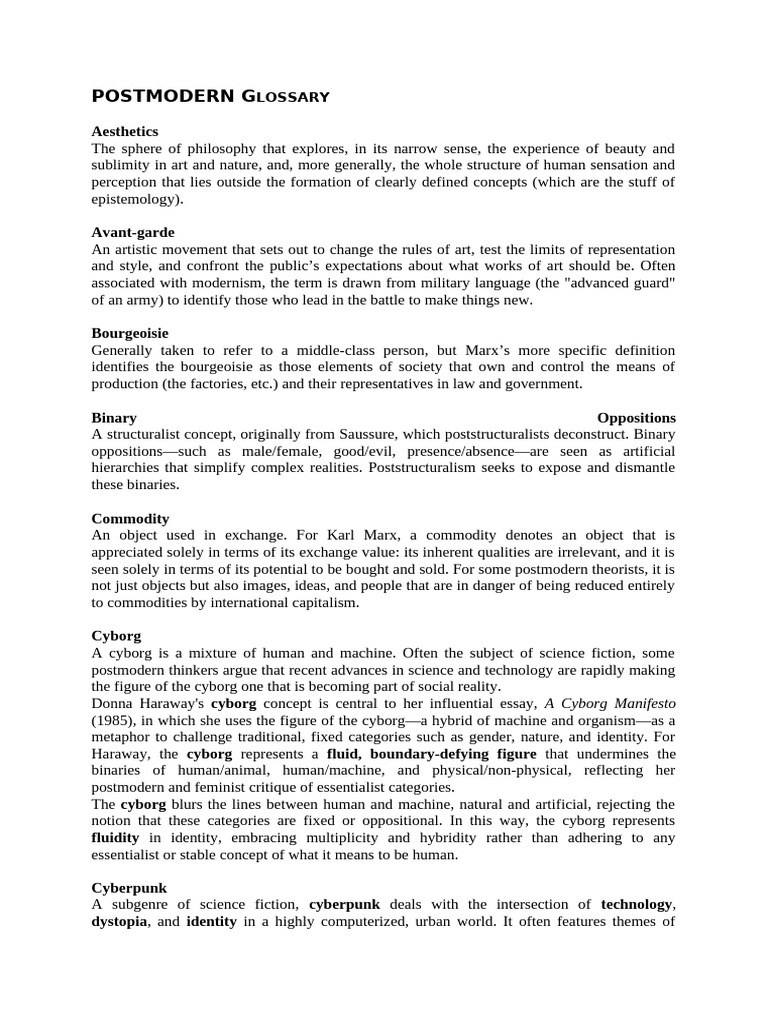 Postmodernism Key Concepts Explained | PDF | Postmodernism | Narrative