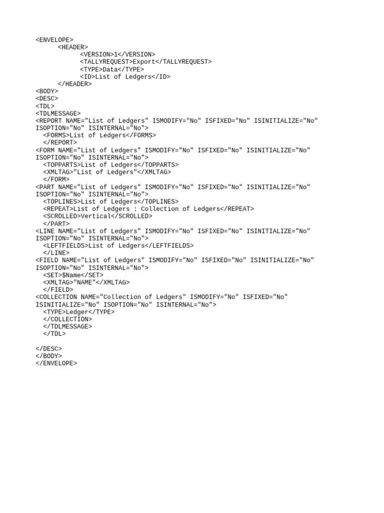 ListLedgers With TDL - Request | PDF