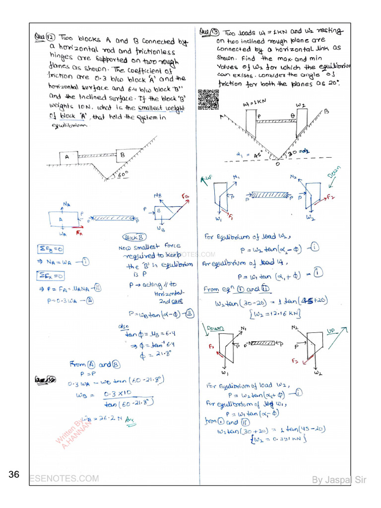 Engineering Mechanics by Jaspal Sir (Normal Handwritten) F-1-36 | PDF