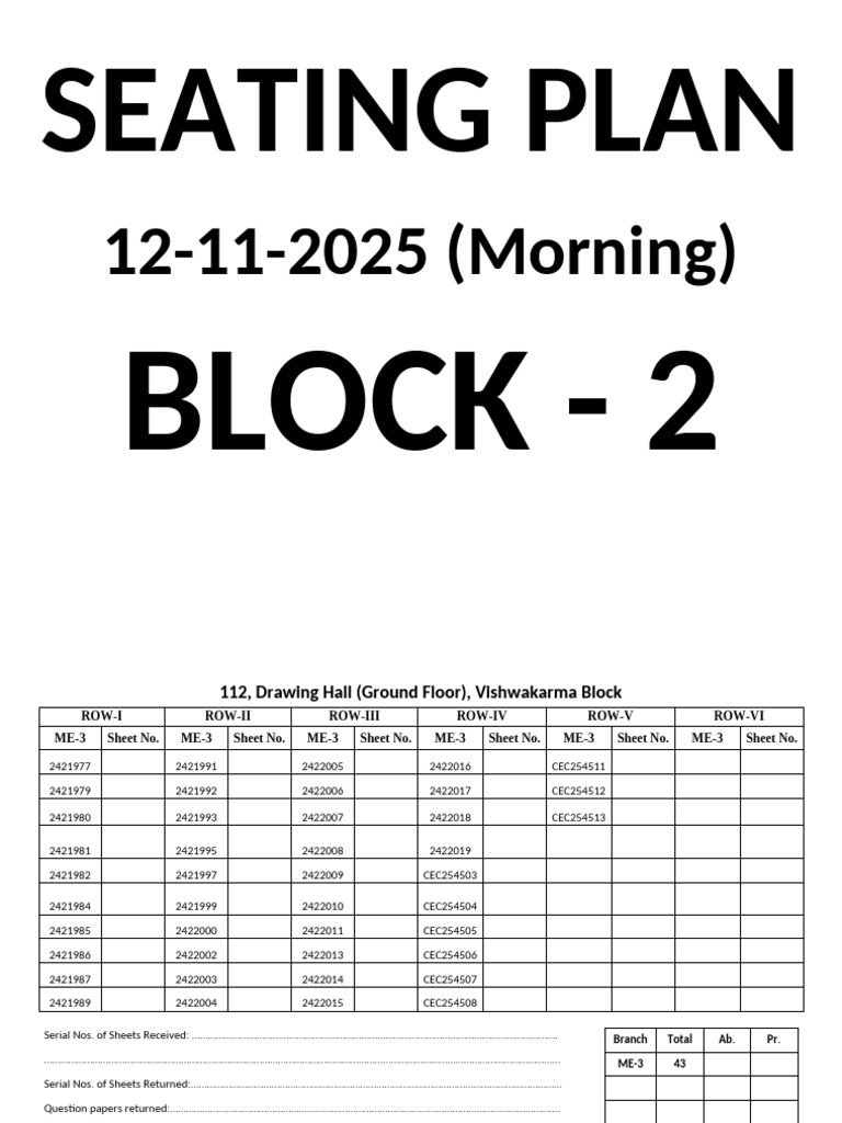 Seating Plan for December 2025 Exams | PDF