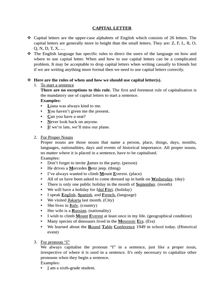 Rules for Using Capital Letters | PDF | Letter Case | Adjective