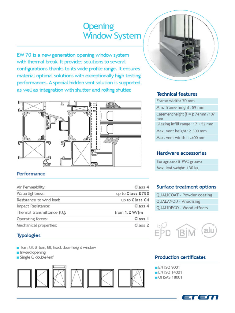 EW70 Opening Window System Features | PDF | Window | Building Engineering