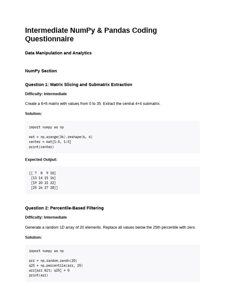 Intermediate NumPy and Pandas Exercises | PDF | Computer Programming
