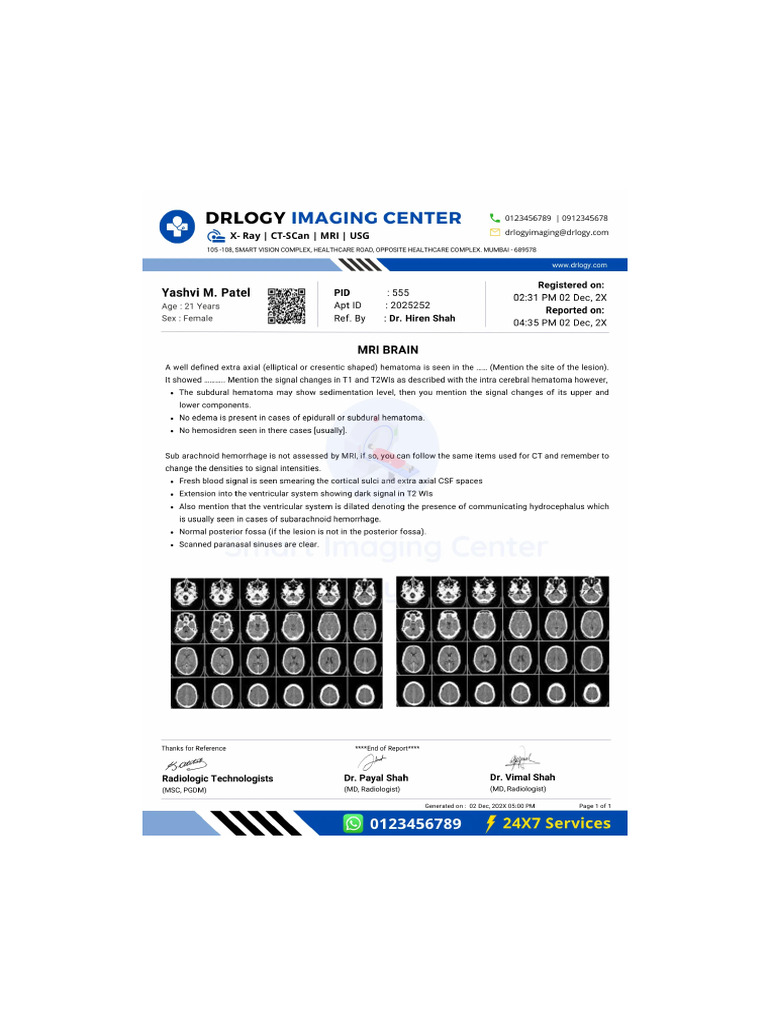 Mri Brain Report | PDF