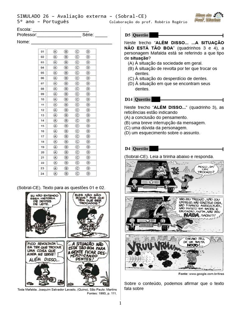 Simulado de Português 5º Ano - Sobral-CE | PDF | Vênus | Sol